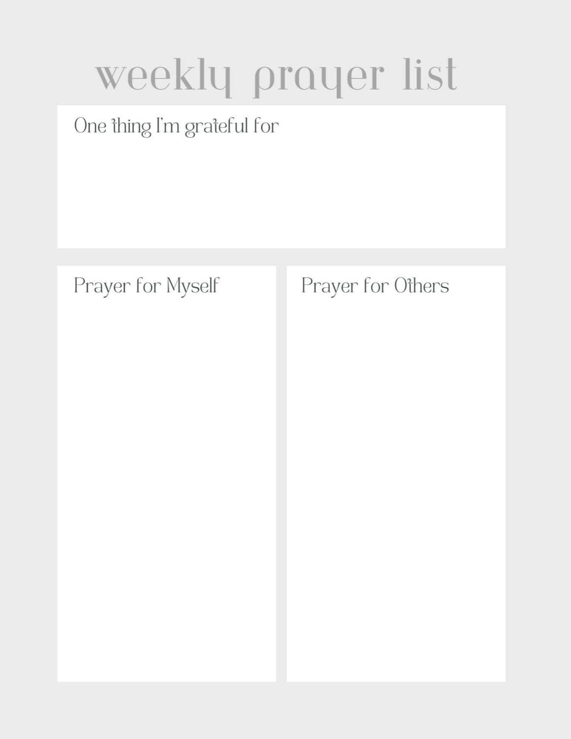 A weekly prayer list page